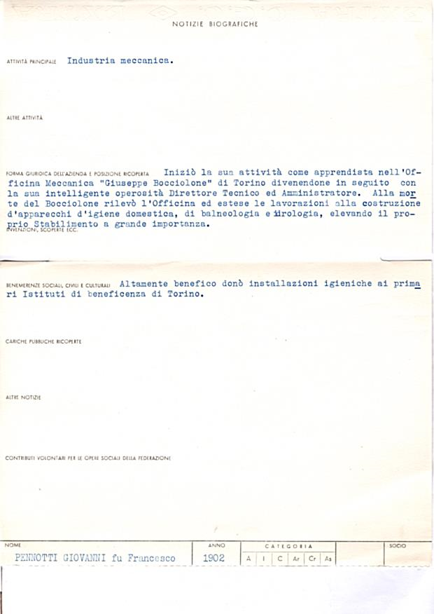 Scheda personale Cavaliere del Lavoro